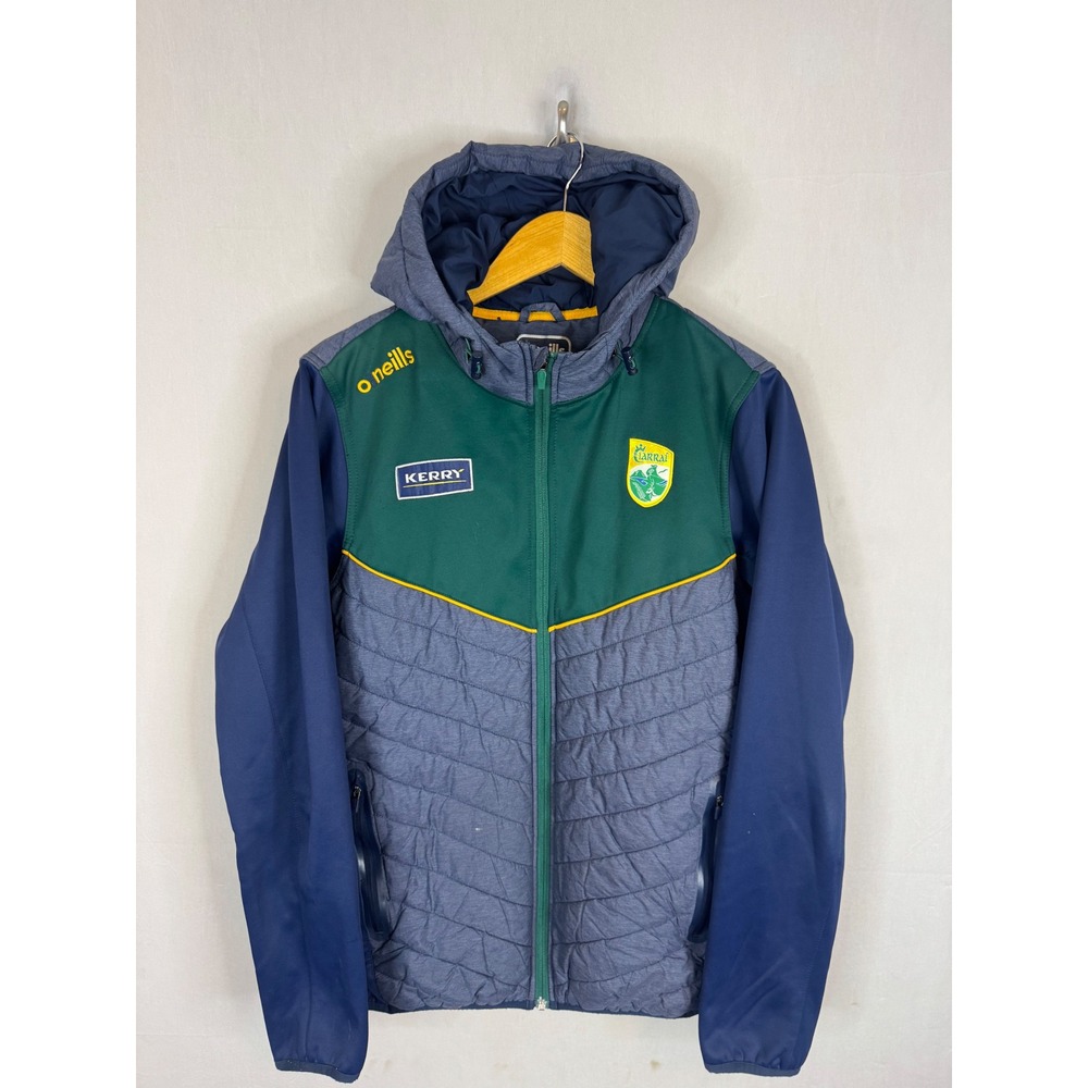 O'Neills Kerry GAA Hybrid Hooded Jacket Mens Medium Green‎ Blue Quilted Full Zip